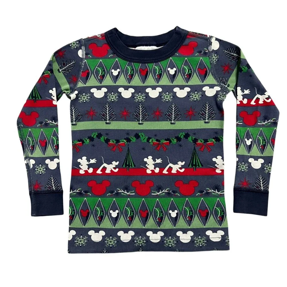 Hanna Andersson + Disney Sz 100 (4Y) Mickey Mouse Fair Isle Christmas Pajamas